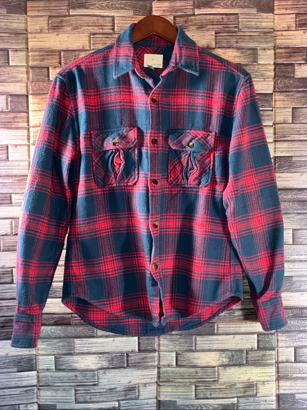Rare Band of Outsiders Boy Classic Red & Blue Plaid Flannel Shirt  Size Medium